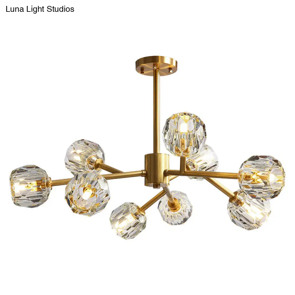 Modern Beveled Crystal Ball Chandelier In Brass - 6/15/18-Bulb Living Room Lighting Fixture 9 /