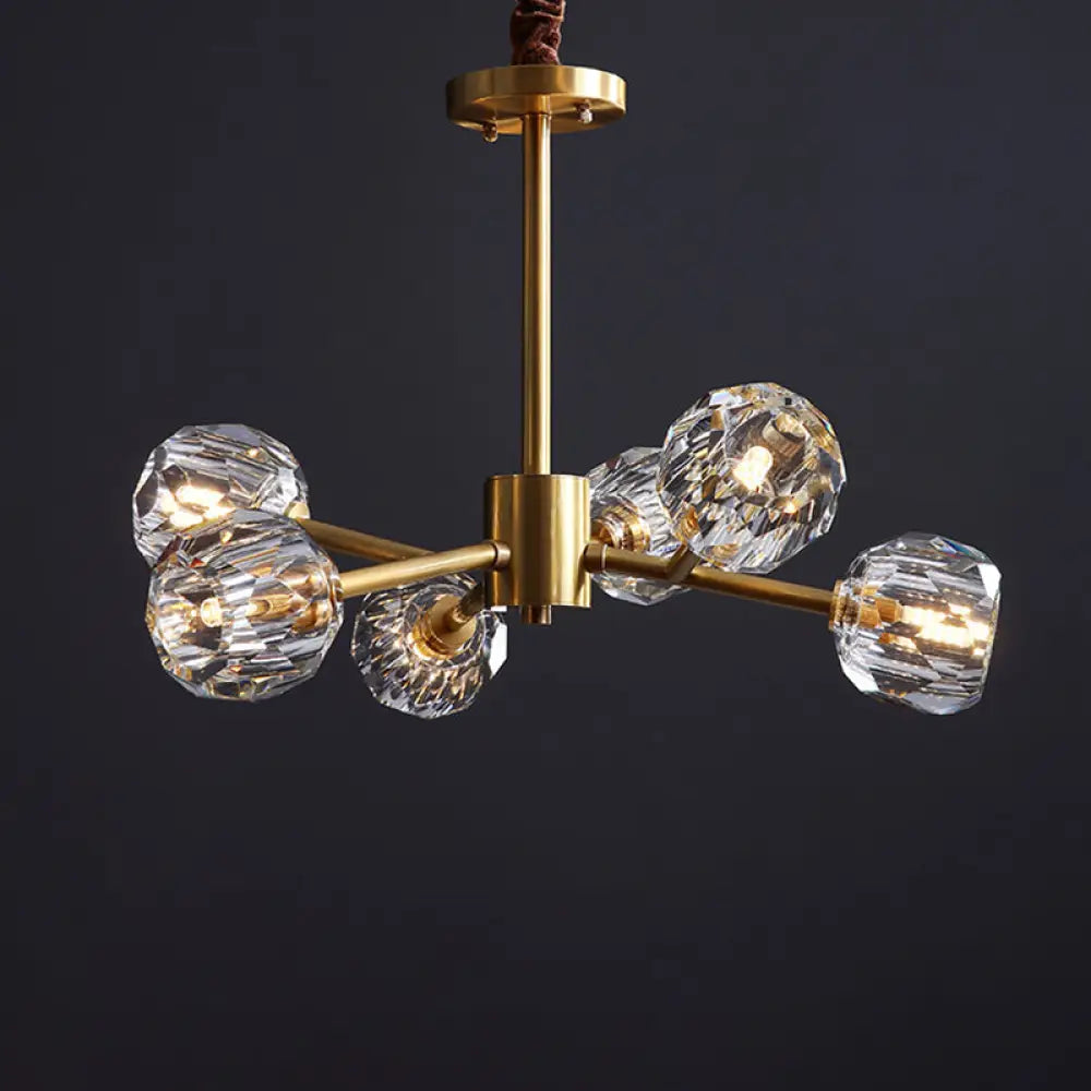 Modern Beveled Crystal Ball Chandelier - 6/15/18-Bulb Brass Living Room Lighting Fixture 6 /