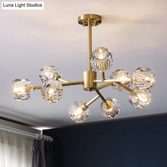 Modern Beveled Crystal Ball Chandelier - 6/15/18-Bulb Brass Living Room Lighting Fixture