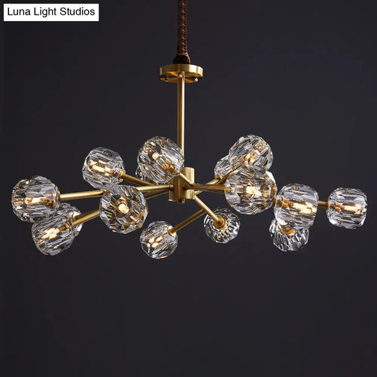 Modern Beveled Crystal Ball Chandelier In Brass - 6/15/18-Bulb Living Room Lighting Fixture