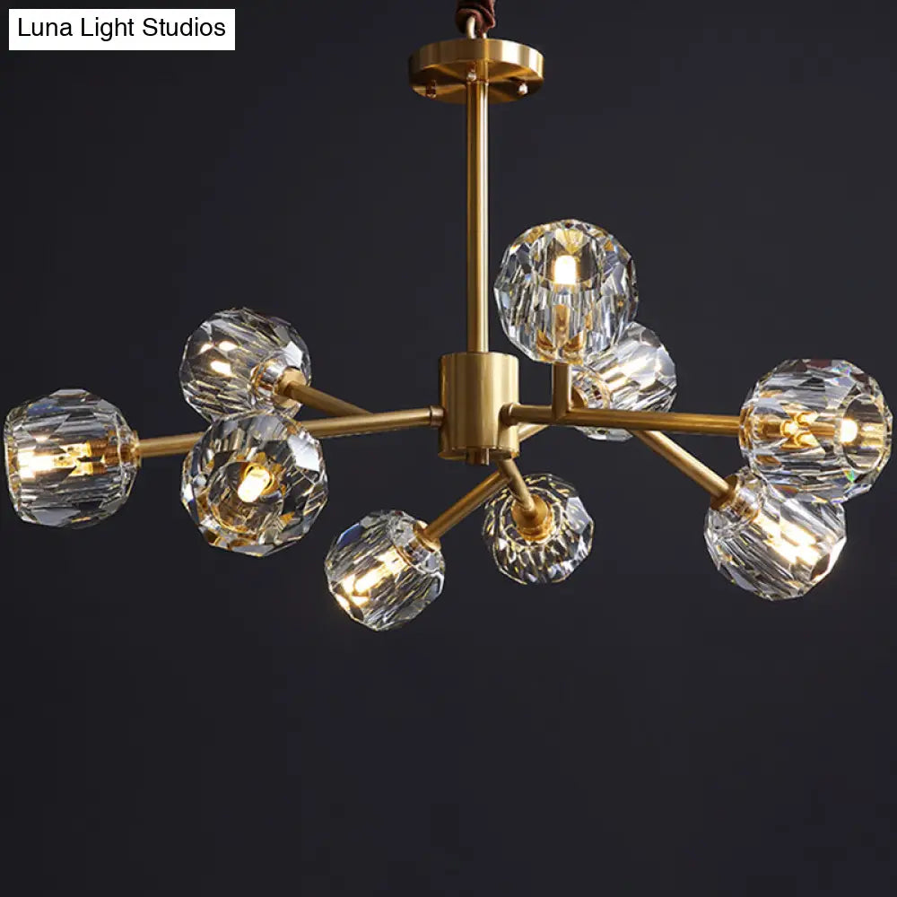 Modern Beveled Crystal Ball Chandelier - 6/15/18-Bulb Brass Living Room Lighting Fixture