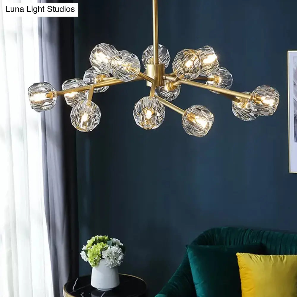 Modern Beveled Crystal Ball Chandelier In Brass - 6/15/18-Bulb Living Room Lighting Fixture 15 /