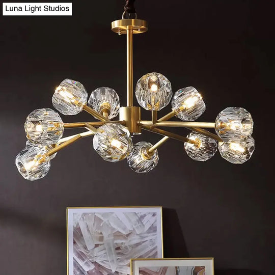 Modern Beveled Crystal Ball Chandelier In Brass - 6/15/18-Bulb Living Room Lighting Fixture 12 /