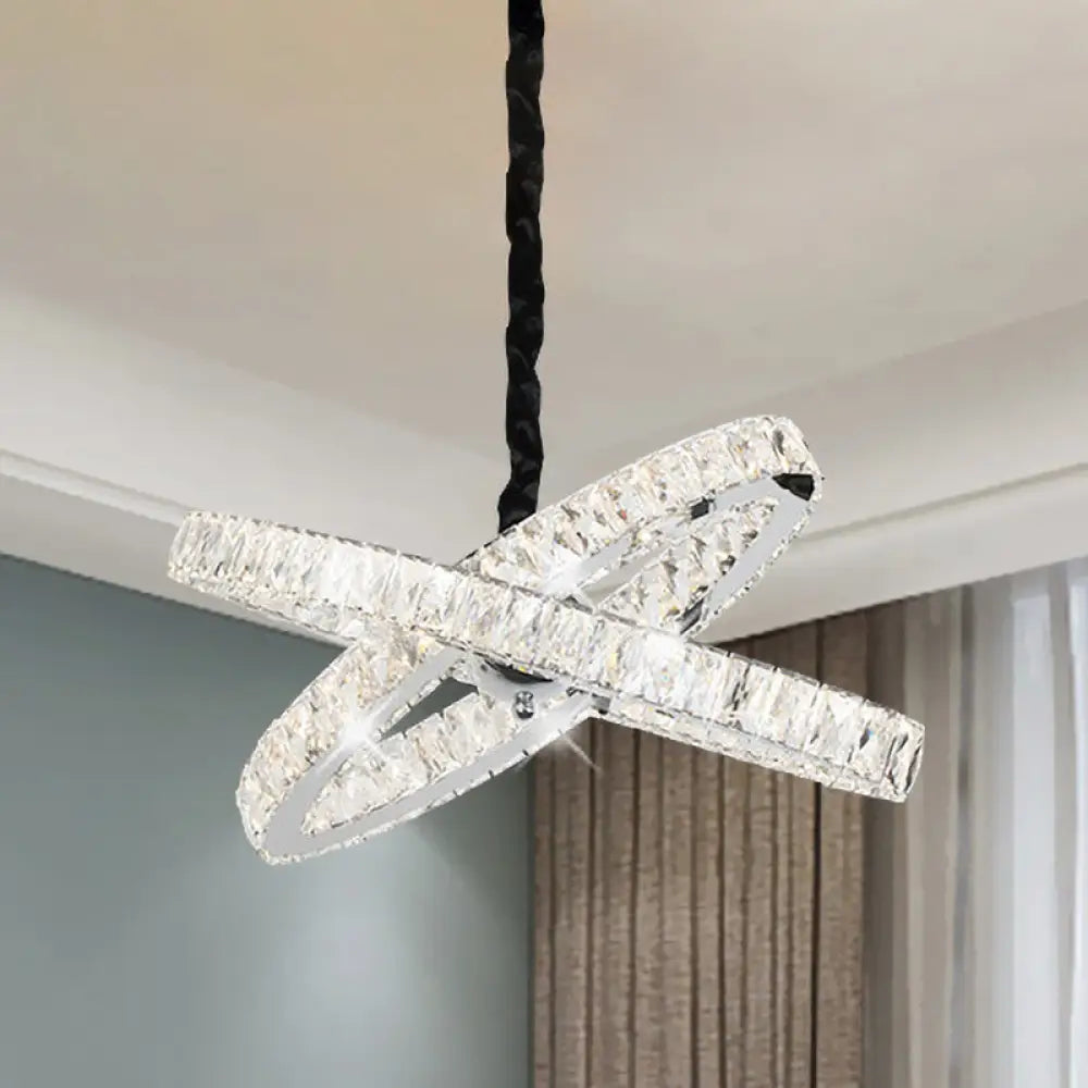 Modern Beveled Crystal Chandelier With Led Pendant Light - Stainless Steel Stainless-Steel