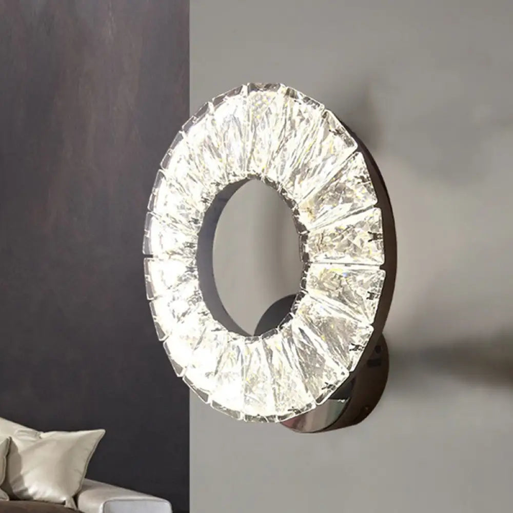 Modern Beveled Crystal Chrome Led Wall Sconce Light