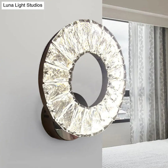 Modern Beveled Crystal Chrome Led Wall Sconce Light