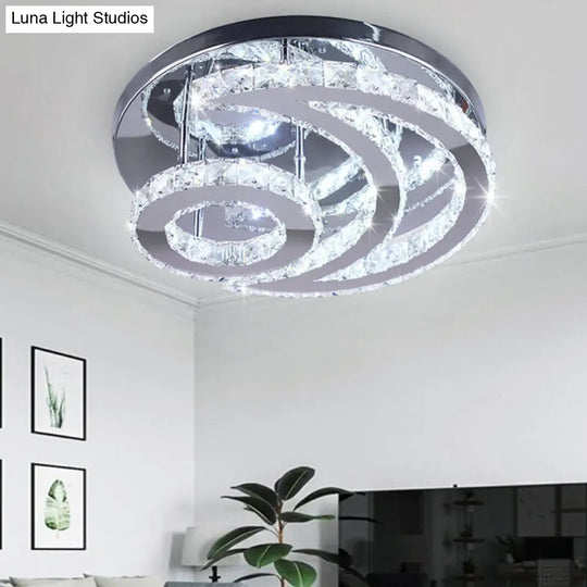 Modern Beveled Crystal Crescent & Sun Ceiling Light - Silver Semi Flush Mount For Bedrooms / White