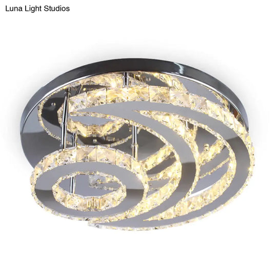 Modern Beveled Crystal Crescent & Sun Ceiling Light - Silver Semi Flush Mount For Bedrooms