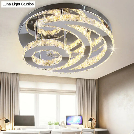 Modern Beveled Crystal Crescent & Sun Ceiling Light - Silver Semi Flush Mount For Bedrooms / Warm