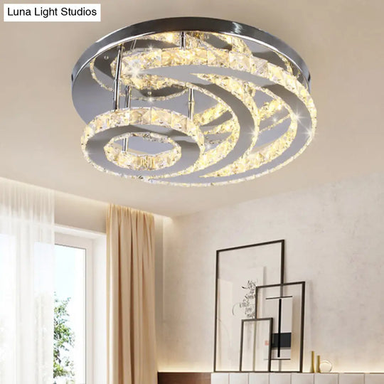 Modern Beveled Crystal Crescent & Sun Ceiling Light - Silver Semi Flush Mount For Bedrooms / Third