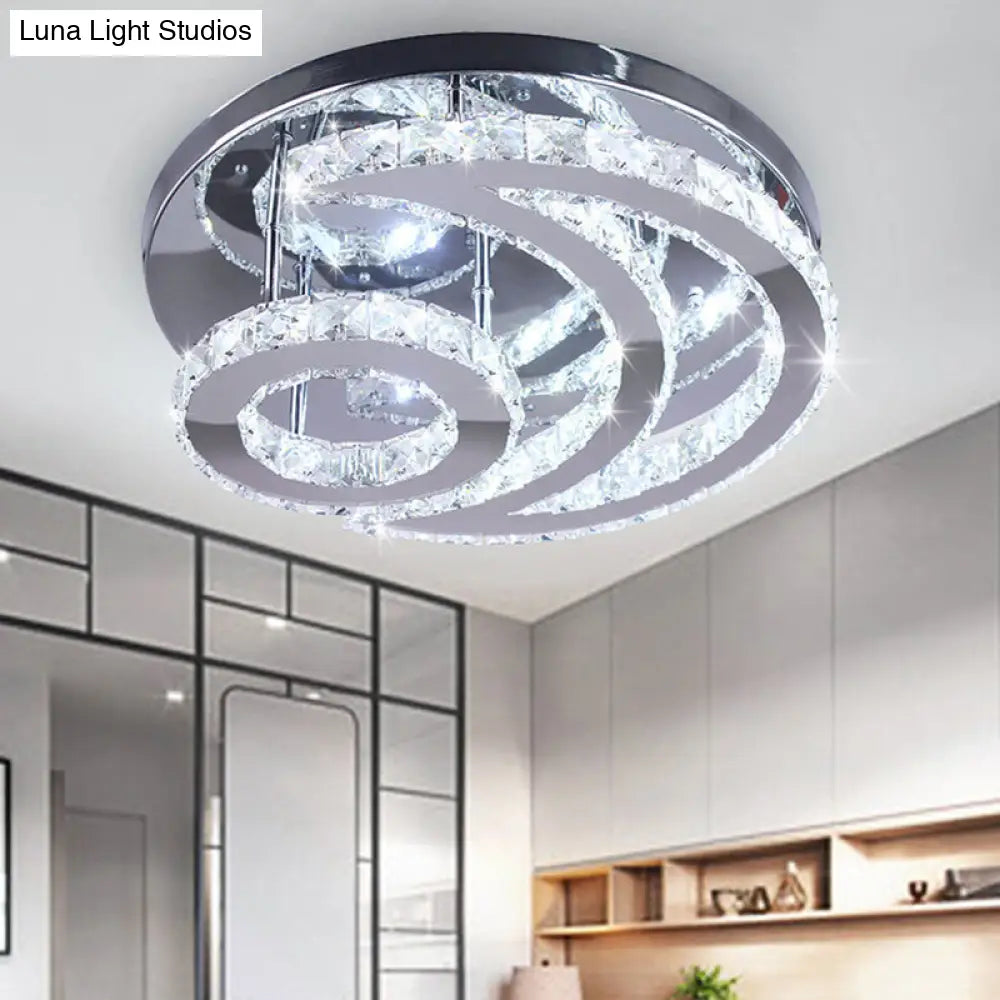 Modern Beveled Crystal Crescent & Sun Ceiling Light - Silver Semi Flush Mount For Bedrooms