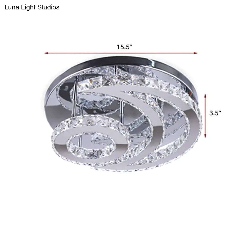 Modern Beveled Crystal Crescent & Sun Ceiling Light - Silver Semi Flush Mount For Bedrooms