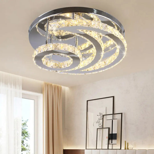 Modern Beveled Crystal Crescent & Sun Ceiling Light - Silver Semi Flush Mount For Bedrooms / Third