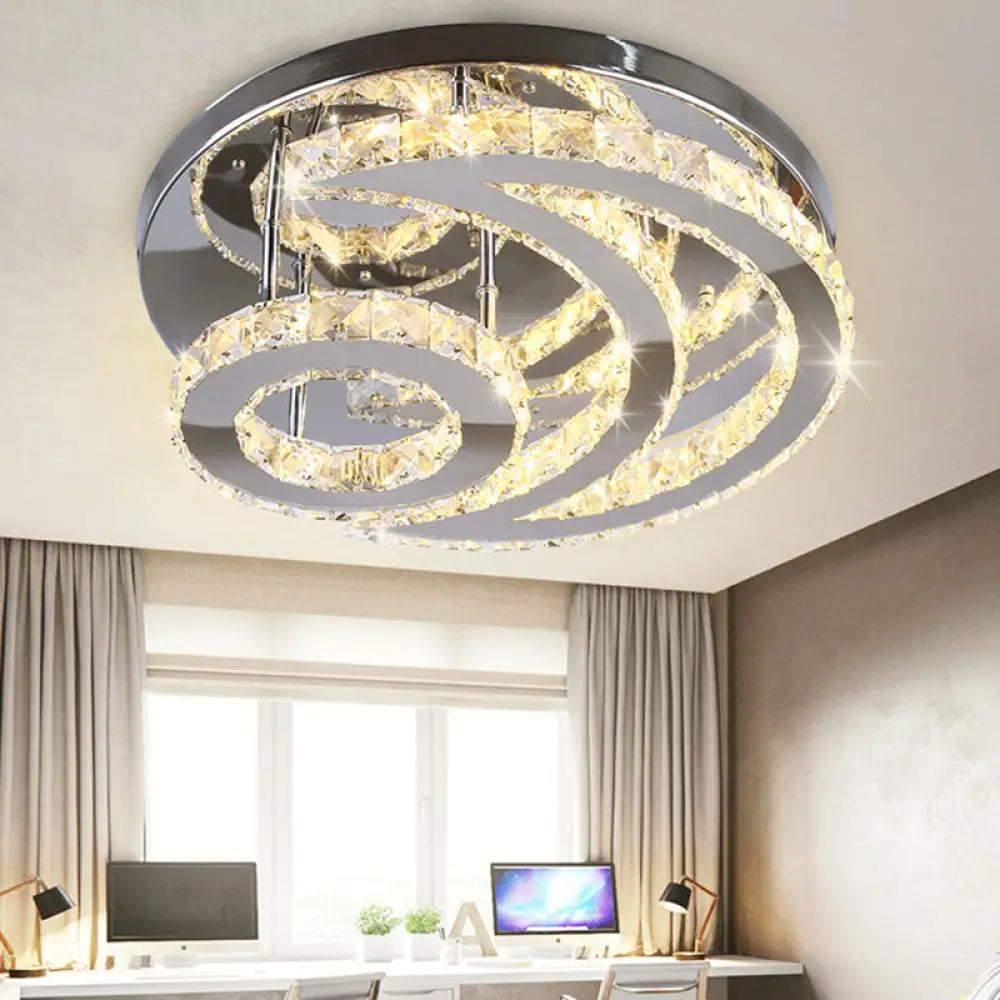 Modern Beveled Crystal Crescent & Sun Ceiling Light - Silver Semi Flush Mount For Bedrooms / Warm