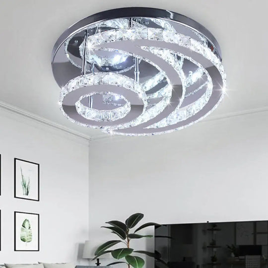 Modern Beveled Crystal Crescent & Sun Ceiling Light - Silver Semi Flush Mount For Bedrooms / White