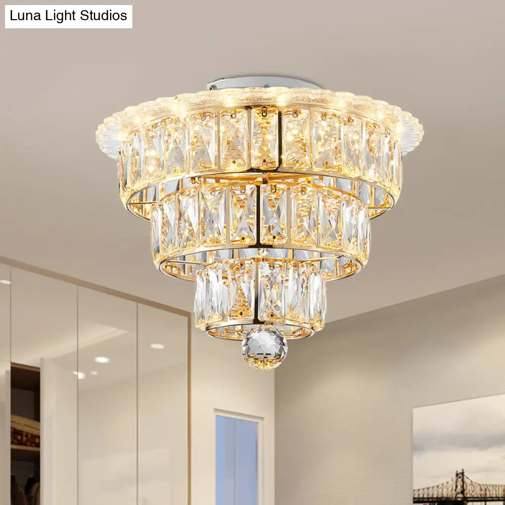 Modern Beveled Crystal Gold Flushmount Led Ceiling Light - 3 Tiers 9.5/12 Inches Wide / 12