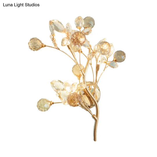 Modern Beveled Crystal Gold Wall Sconce Light Branch With 3 Heads- Stylish Lighting Fixture