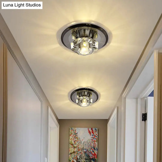 Modern Beveled Crystal Led Flush Ceiling Light Fixture - Ideal For Hallways