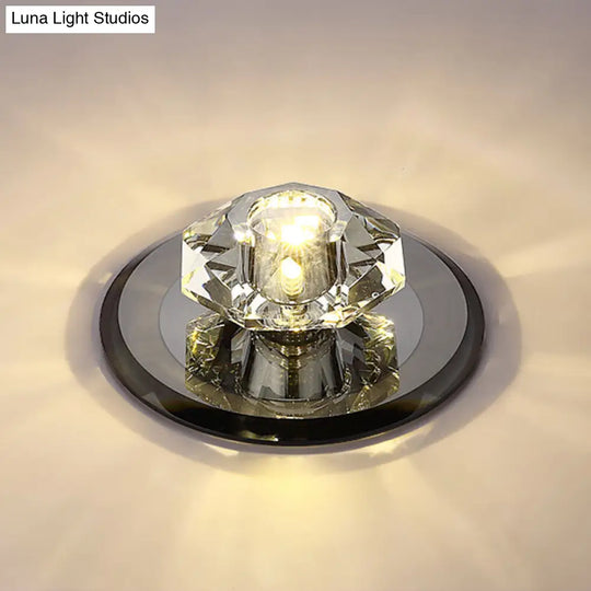 Modern Beveled Crystal Led Flush Ceiling Light Fixture - Ideal For Hallways Black / Warm