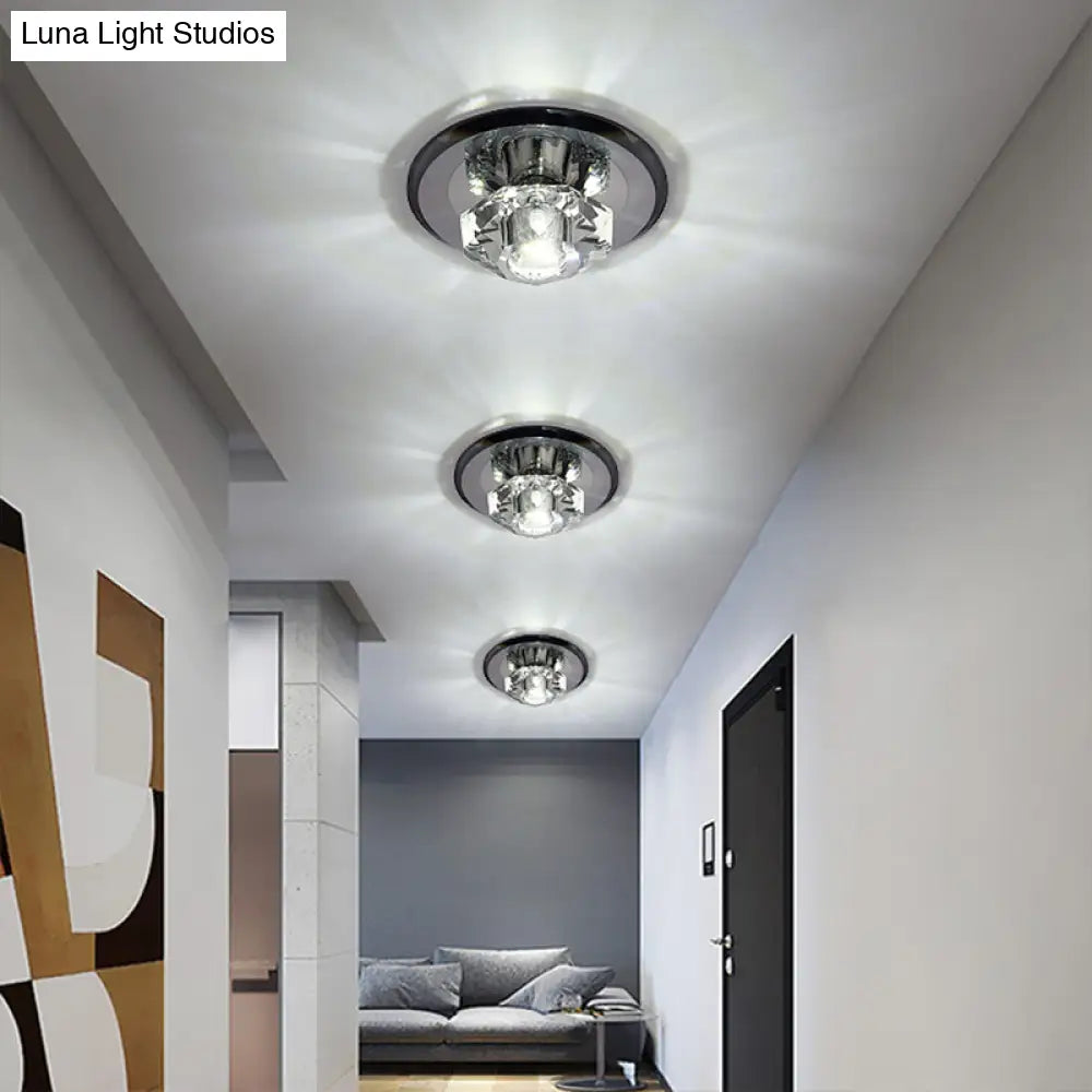 Modern Beveled Crystal Led Flush Ceiling Light Fixture - Ideal For Hallways