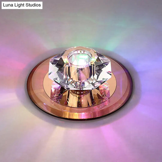 Modern Beveled Crystal Led Flush Ceiling Light Fixture - Ideal For Hallways Tan / Multi Color