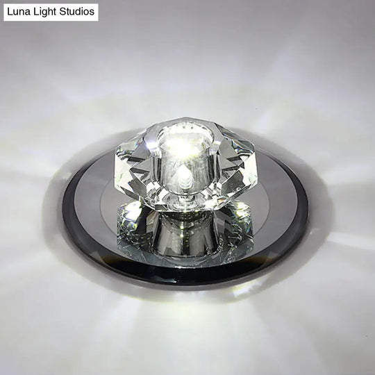 Modern Beveled Crystal Led Flush Ceiling Light Fixture - Ideal For Hallways Black / White