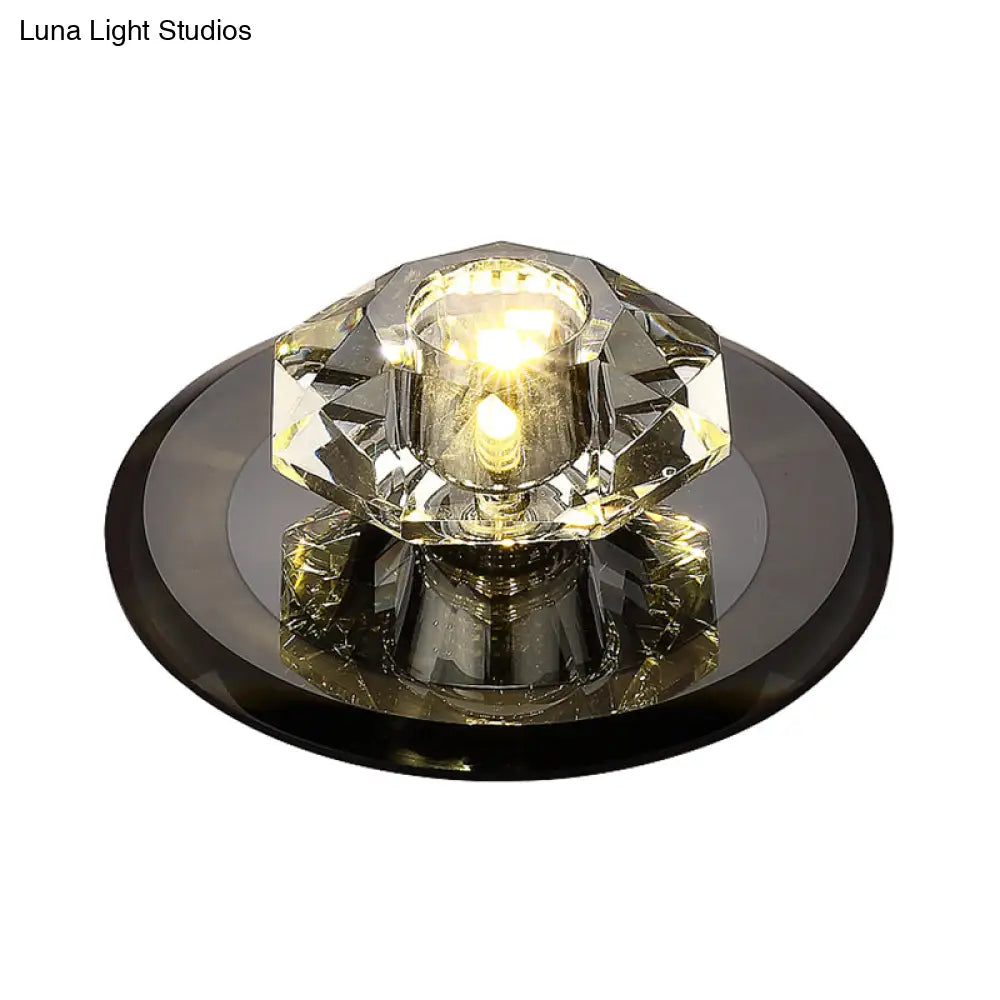 Modern Beveled Crystal Led Flush Ceiling Light Fixture - Ideal For Hallways