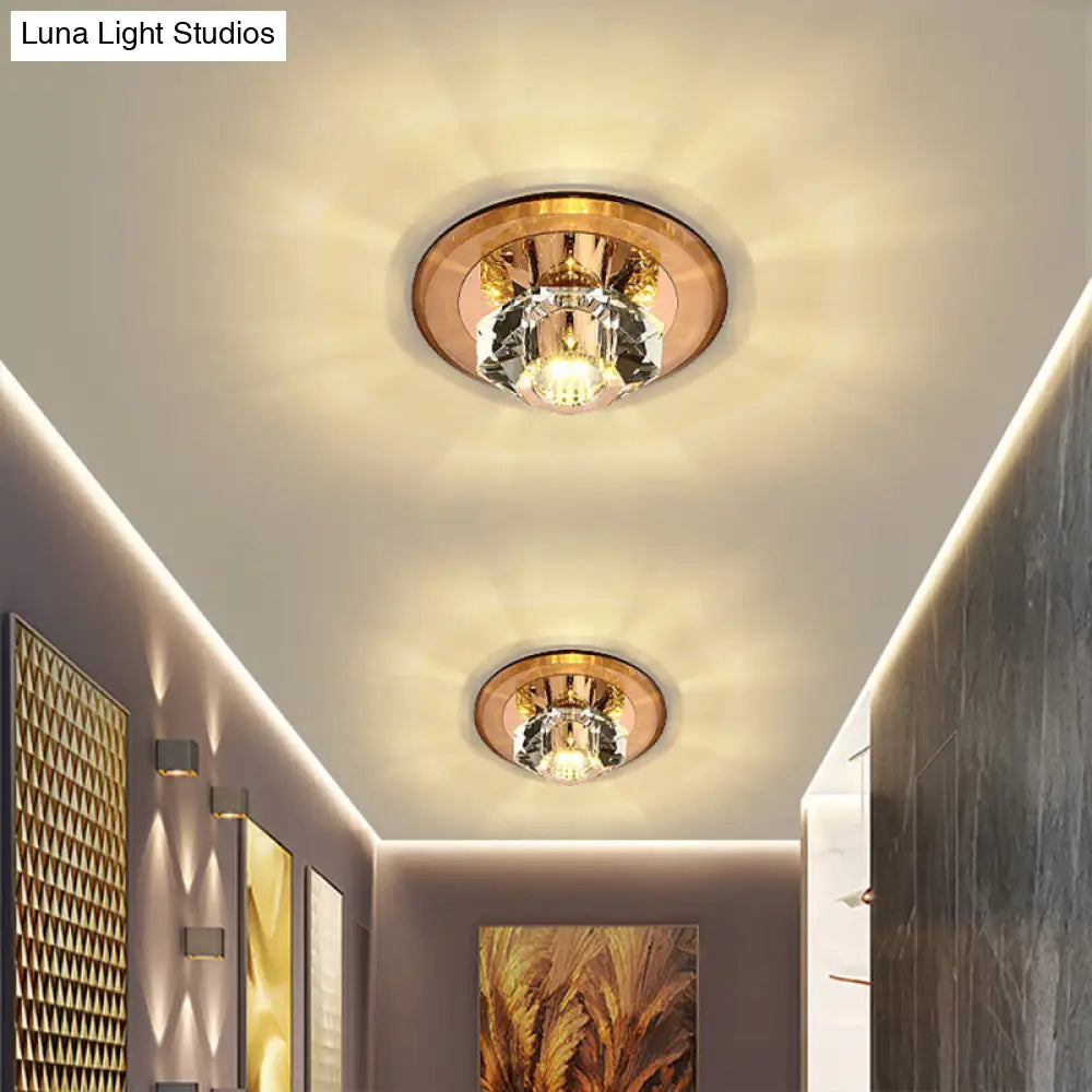 Modern Beveled Crystal Led Flush Ceiling Light Fixture - Ideal For Hallways