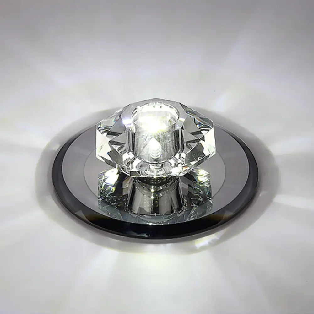 Modern Beveled Crystal Led Flush Ceiling Light Fixture - Ideal For Hallways Black / White