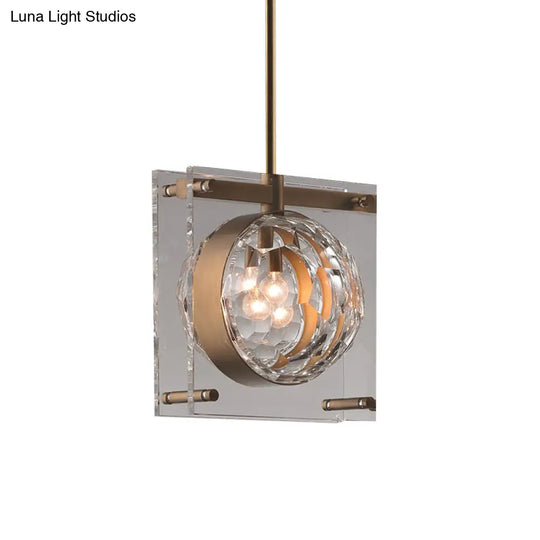 Modern Beveled Crystal Pendant Lamp With Brass Finish - Perfect For Bedroom Ceiling