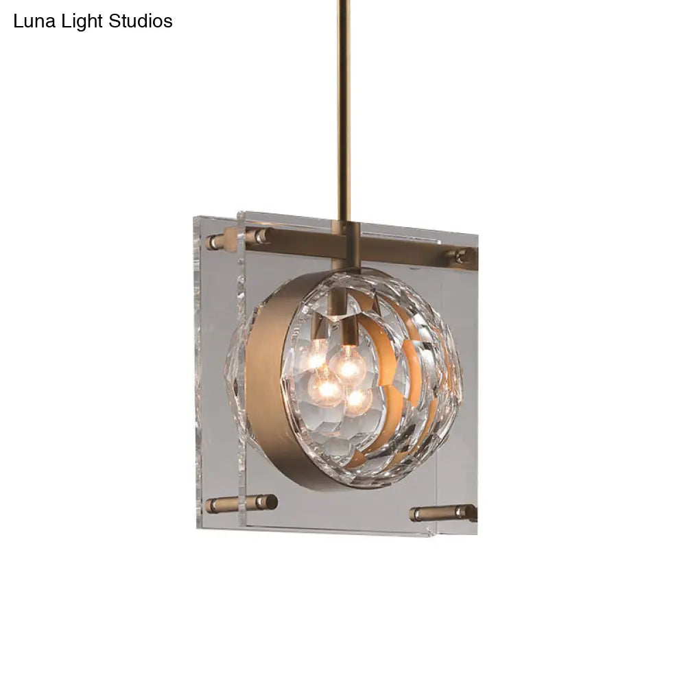 Modern Crystal Pendant Ceiling Lamp For Bedroom With Beveled Design And Brass Accents