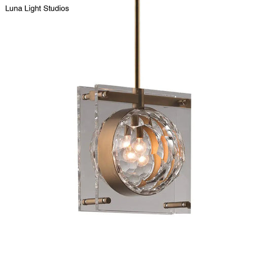 Modern Crystal Pendant Ceiling Lamp For Bedroom With Beveled Design And Brass Accents