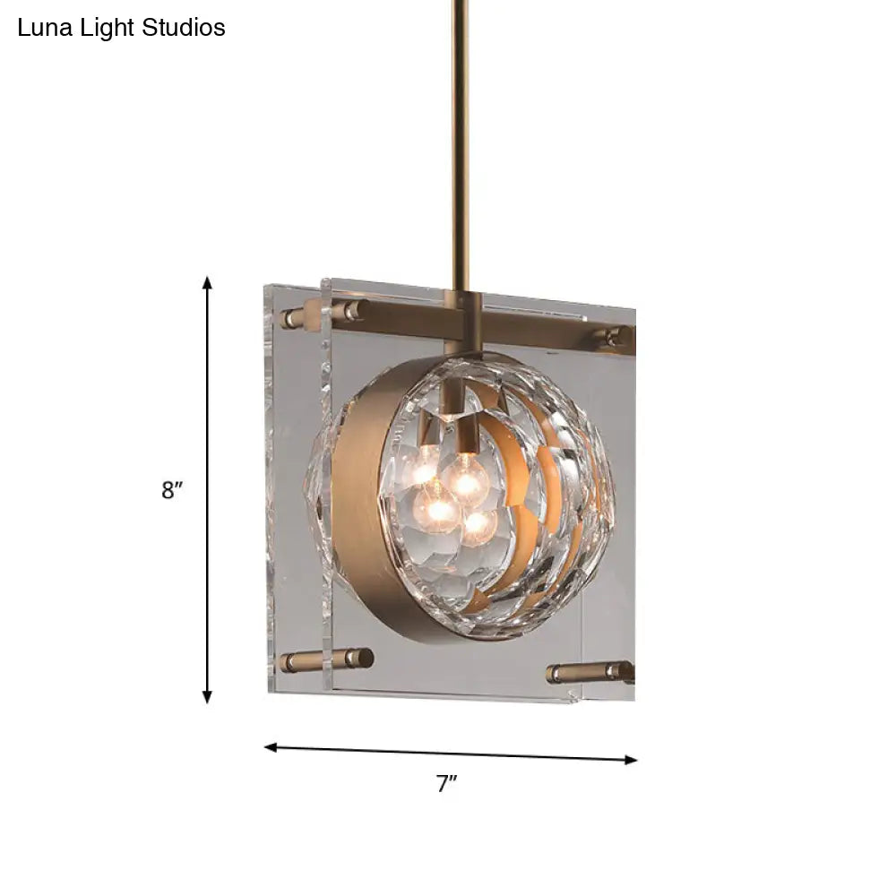 Modern Crystal Pendant Ceiling Lamp For Bedroom With Beveled Design And Brass Accents