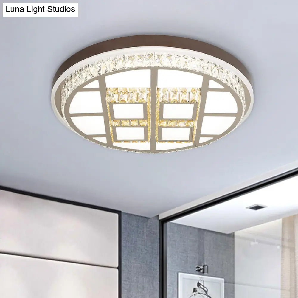 Modern Beveled Crystal Round Led Ceiling Light In Brown