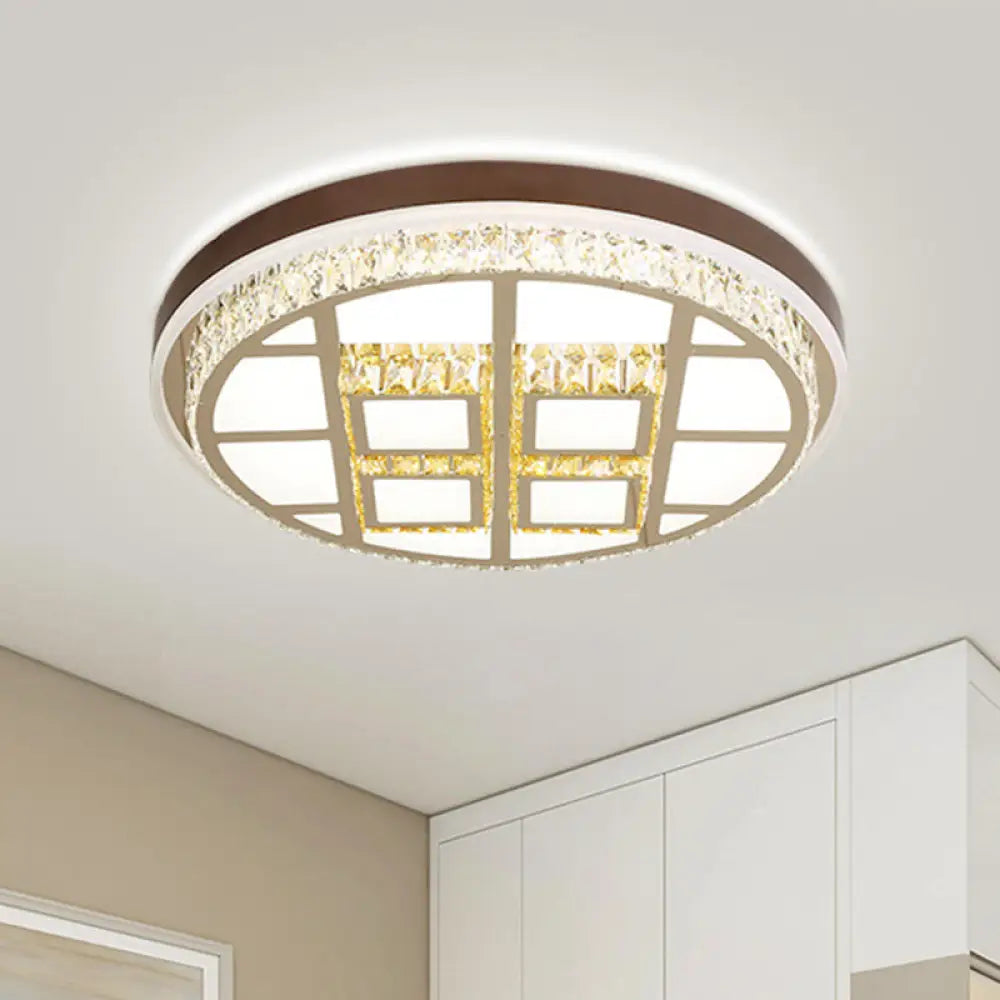 Modern Beveled Crystal Round Led Ceiling Light In Brown