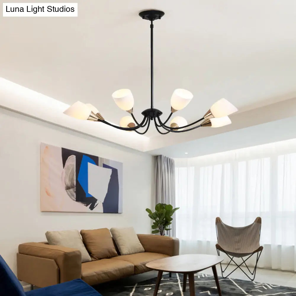 Modern Beveled Glass Chandelier - White & Black Hanging Ceiling Light With Starburst Design | 3/6/8