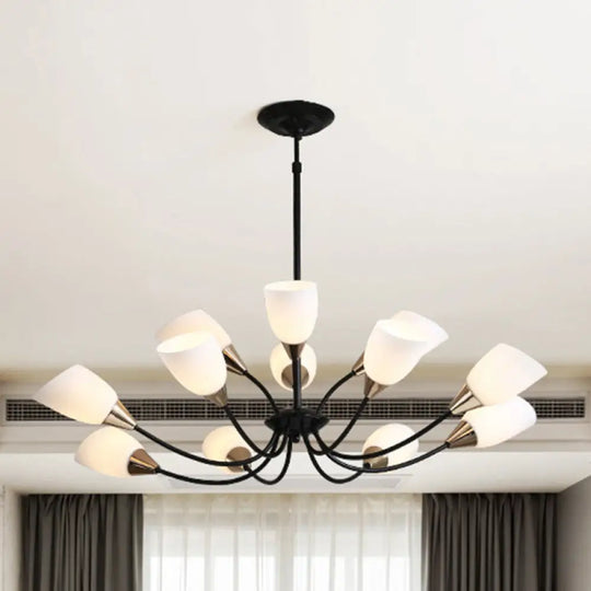 Modern Beveled Glass Chandelier - White & Black Hanging Ceiling Light With Starburst Design | 3/6/8