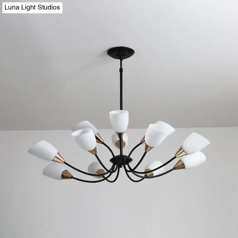 Modern Beveled Glass Chandelier - White & Black Hanging Ceiling Light With Starburst Design | 3/6/8