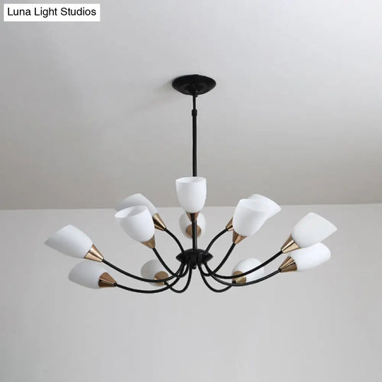 Modern Beveled Glass Chandelier - White & Black Hanging Ceiling Light With Starburst Design | 3/6/8