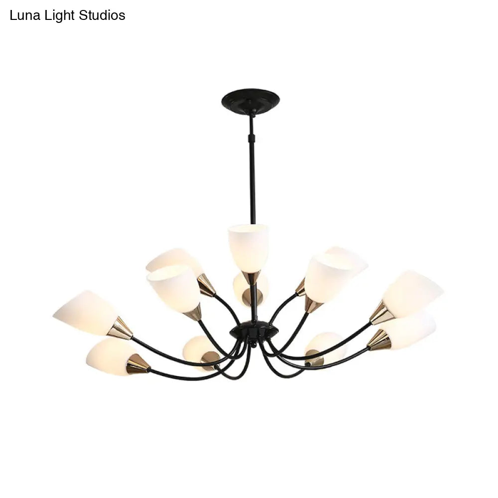 Modern Beveled Glass Chandelier - White & Black Hanging Ceiling Light With Starburst Design | 3/6/8