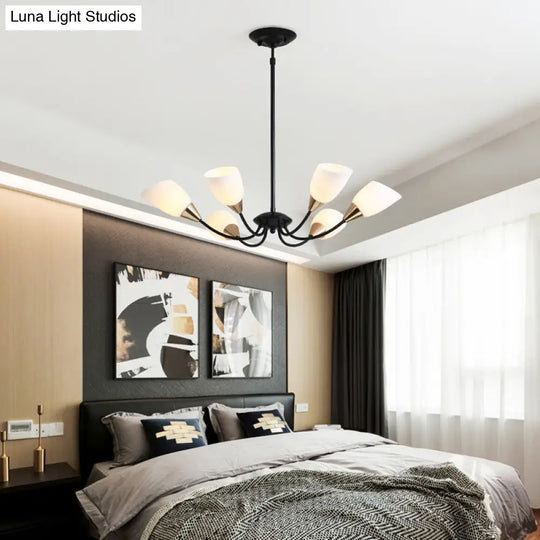 Modern Beveled Glass Chandelier - White & Black Hanging Ceiling Light With Starburst Design | 3/6/8