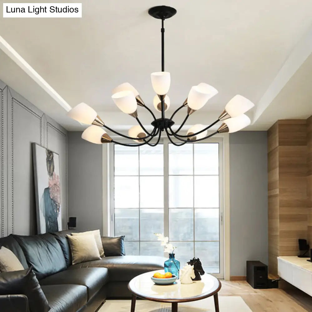 Modern Beveled Glass Chandelier With Starburst Design - Black Hanging Ceiling Light (3/6/8 Heads)