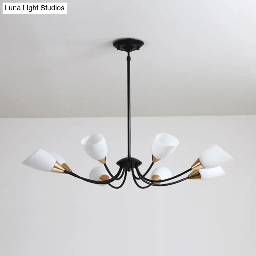 Modern Beveled Glass Chandelier - White & Black Hanging Ceiling Light With Starburst Design | 3/6/8