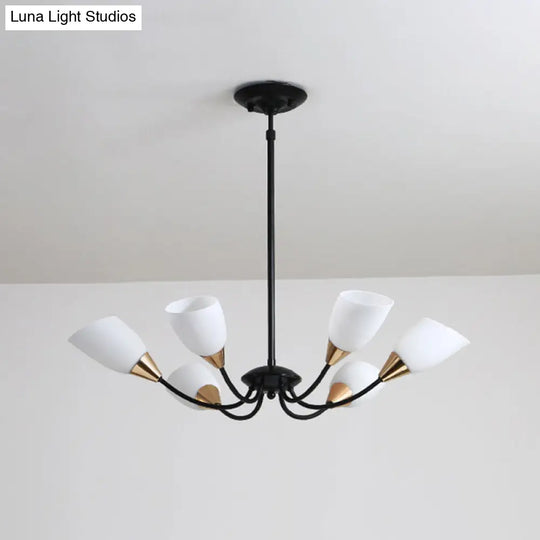 Modern Beveled Glass Chandelier - White & Black Hanging Ceiling Light With Starburst Design | 3/6/8