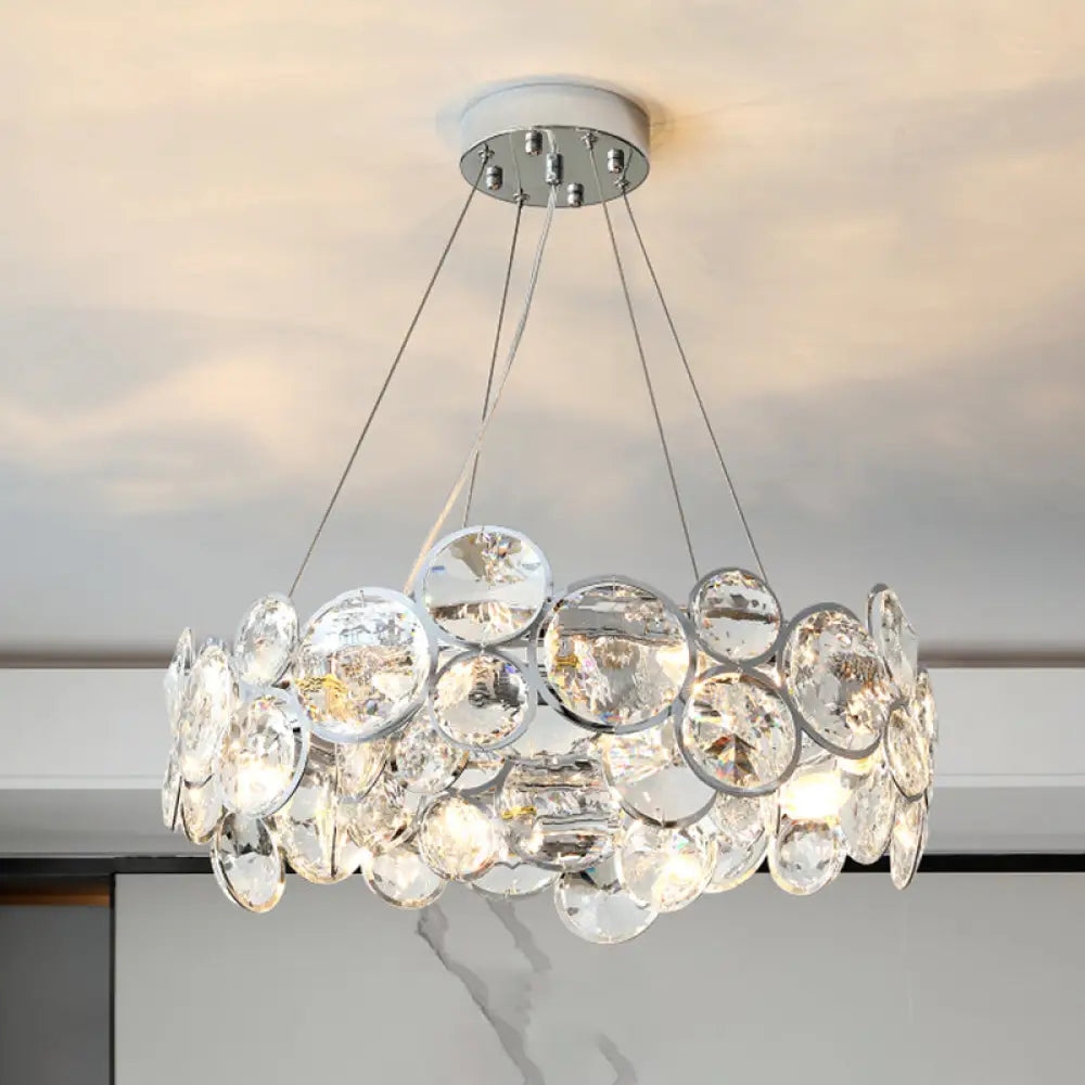 Modern Beveled K9 Crystal Circle Chandelier - 8 Bulb Clear Ceiling Pendant