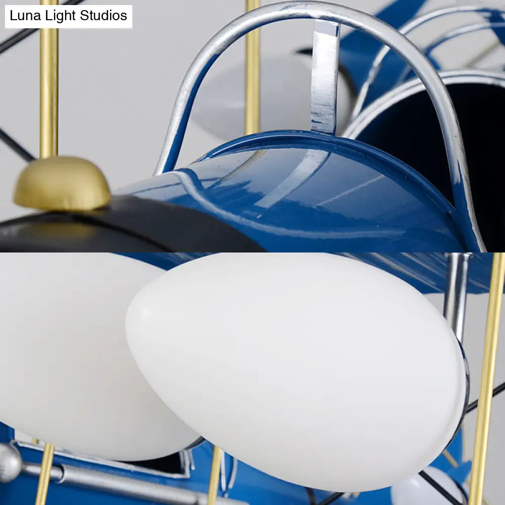 Modern Biplane Design Chandeliers For Boys Bedrooms - 4 Light Glass Shade Ceiling Fixture