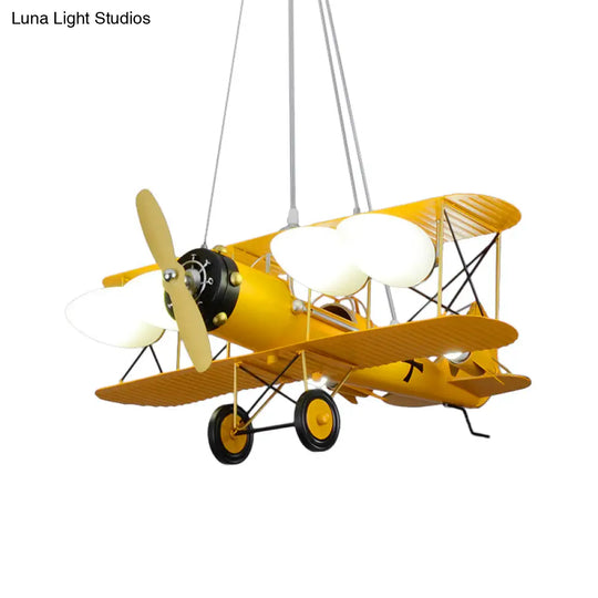 Modern Biplane Design Chandeliers For Boys Bedrooms - 4 Light Glass Shade Ceiling Fixture