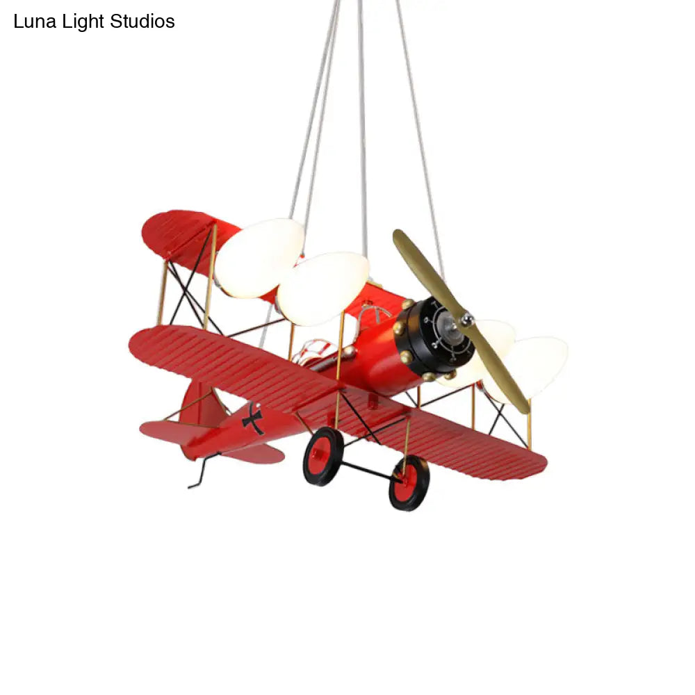 Modern Biplane Design Chandeliers For Boys Bedrooms - 4 Light Glass Shade Ceiling Fixture