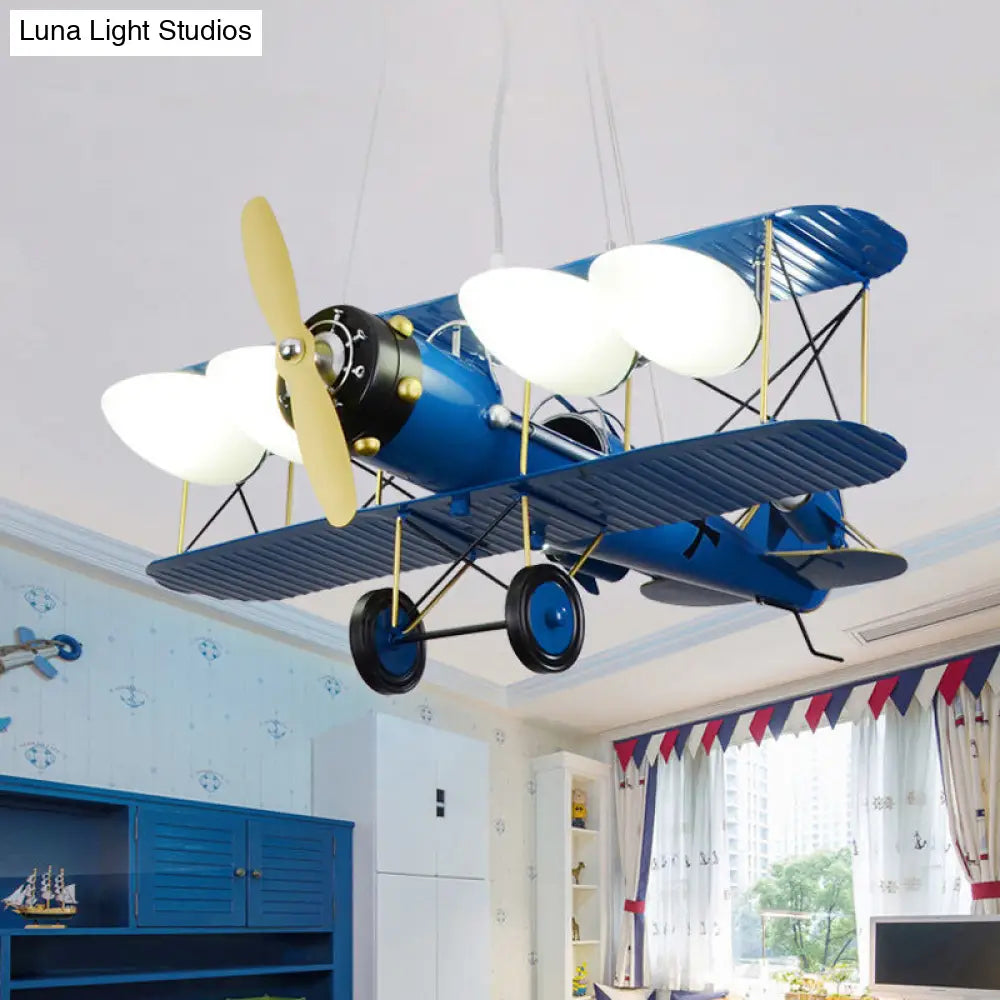 Modern Biplane Design Chandeliers For Boys Bedrooms - 4 Light Glass Shade Ceiling Fixture