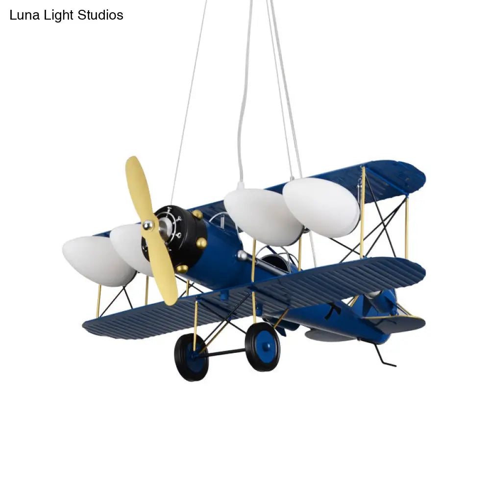 Modern Biplane Design Chandeliers For Boys Bedrooms - 4 Light Glass Shade Ceiling Fixture